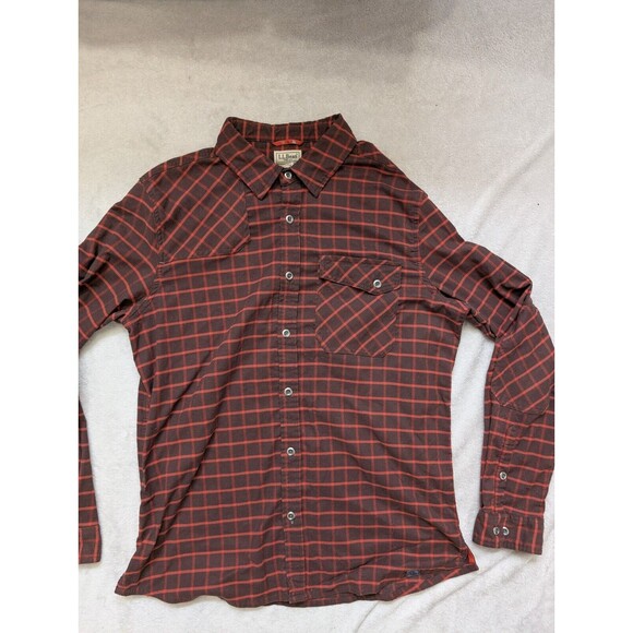 LL Bean Shirt Mens Large Stripes Red Elbow Patch Metal Buttons RARE Vintage - Picture 6 of 9